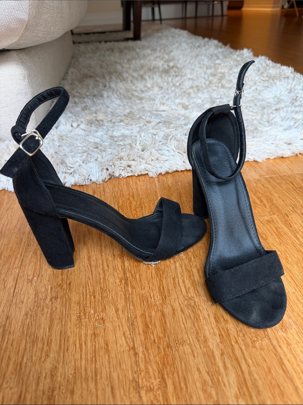 Zara Black Suede Ankle-Strap Block Heels